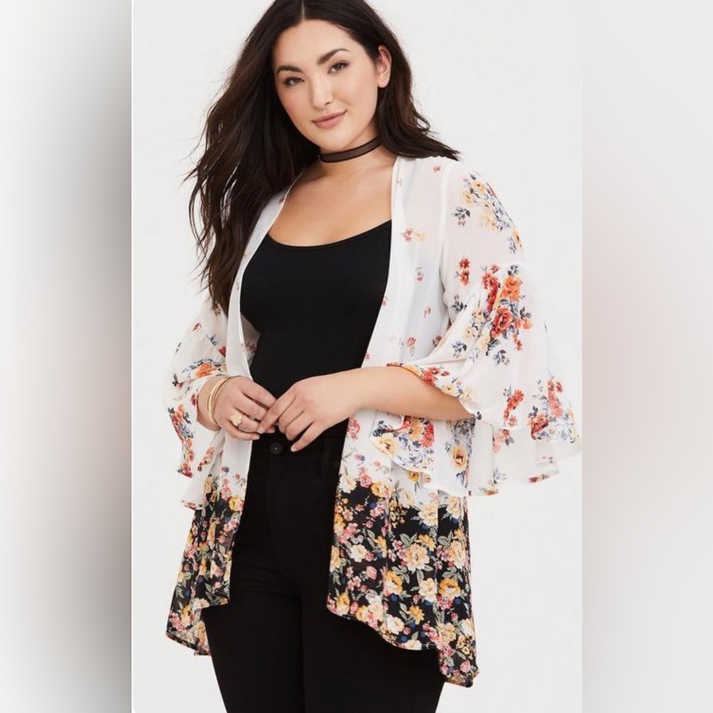Torrid Floral Chiffon Circle Sleeve Kimono Top